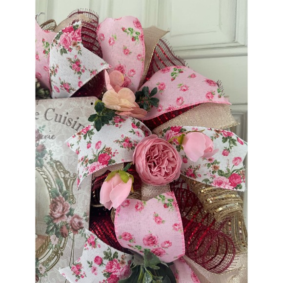 Victorian Style Vintage Bunny Rabbit Mesh Ribbon Spring Wreath, Door Hanger xxx - Picture 6 of 8